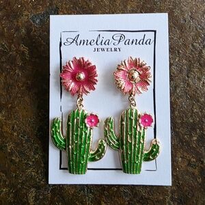 Green and Pink Cactus Earrings